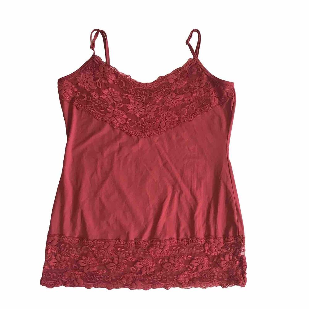 Y2K Studio Y Babydoll Cami Layer Tank Top L Pink Red Lace Coquette Fairy Whimsy